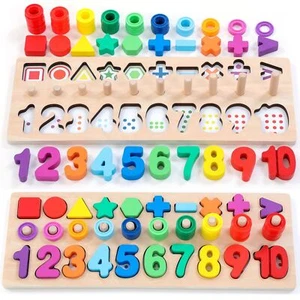 Wooden Montessori Toys for Kids Toddler Number Puzzles Sorter Counting Shape ... - Picture 1 of 8