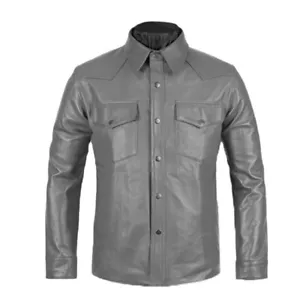 Nuevo Hombre Genuino Cuero Piel Cordero Camisa Gris Chaqueta Elegante Suave Slim - Imagen 1 de 3