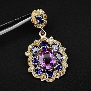 Fuchsia Pink Sapphire Oval 9.60Ct 925 Sterling Silver Rose Gold Plated Pendants - Picture 1 of 6