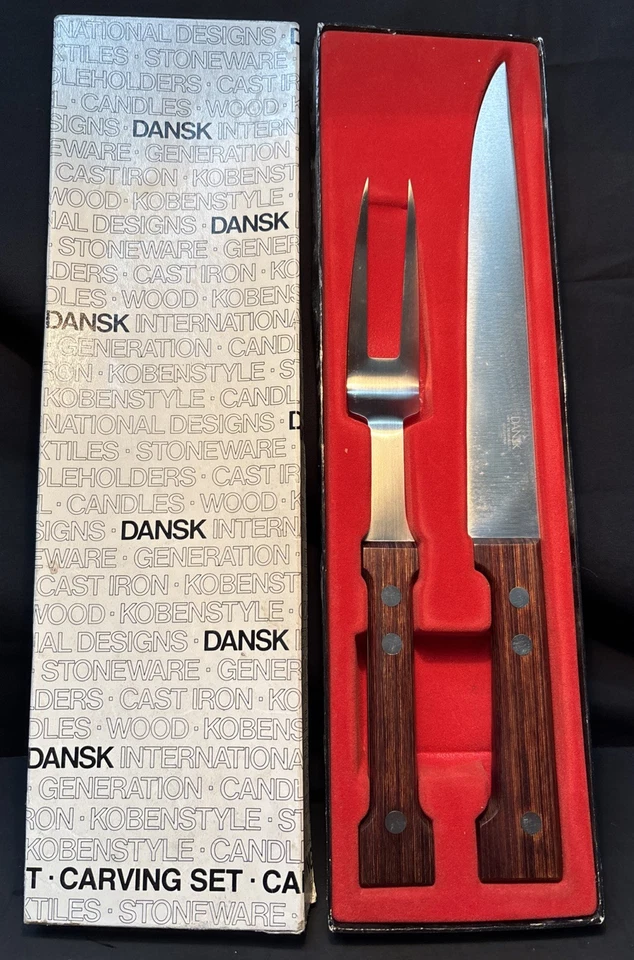 Винтажный набор ножей и вилок для резьбы по тиковому дереву Dansk — 2 шт. - Изображение 1 из 1