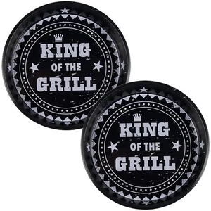 2x Metall-Tablett Serviertablett Grilltablett King of the Grill Ø ca 33 cm black - Bild 1 von 2