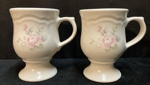 Pfaltzgraff Tea Rose Pedestal Mug White Floral Set of 2 - Picture 1 of 11