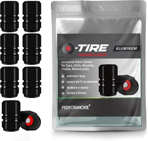 Performore 8 pcs Tire Valve Caps Heavy-Duty Stem Covers Universal Car Black - Picture 1 of 6