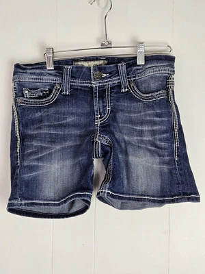 Pantalones Cortos de Jean BKE Denim STELLA Elásticos Envejecidos Talla 27 Estilo # BPL1010 Foto 1 de 4