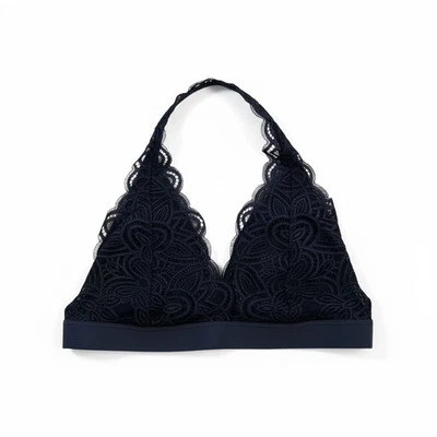 Sutiã Old Navy Novo Sem Fio Tamanho M Azul Marinho Floral Renda Halter Sem Estofamento Novo com etiquetas - Imagem 1 de 4