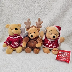 Set of 3 Vintage Holiday Winnie The Pooh 8" Mini Bean Bag Plush NWT-1999 - Picture 1 of 8