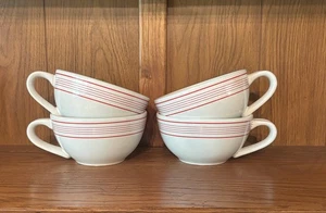 Taza Pottery Barn Panini Café Latte Coco Sopa Cereal Blanco Rojo Rayas Juego de 4 - Imagen 1 de 3