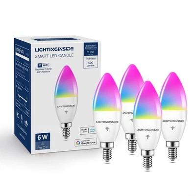 E12 Light Bulbs 60W Equiv., Work with Alexa/Google Home/Life, 500LM 6W RGBCW ... - Image 1 of 4
