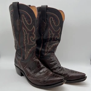 Lucchese Ostrich Leg Boots Sienna Chocolate Size Mens 9D Eagle Stitch 1883 Coll. - Picture 1 of 12
