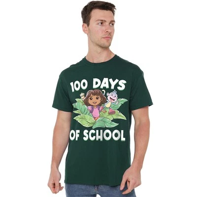 Camiseta Dora the Explorer 100 Days of School Leaves P-4XL, Verde Caçador - Imagem 1 de 4