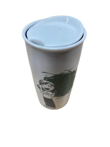 Starbucks (2015) Finger Paint Ceramic Tumbler - White / Green - 12 oz. - Lid - Picture 1 of 6
