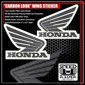 PAIR "CARBON FIBER LOOK" WING LOGO BIKE FAIRING/FENDER/FUEL TANK DECAL STICKER - Foto 1 di 2