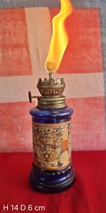 Antique Small Lantern Lamp Vintage Glass Blue - Picture 1 of 8