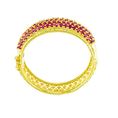 GOLD PLATED BRACELET BANGLE 5 ROWS IMITATION THAI RUBY FINE WORK GOODS EXPORT AA - Image 1 of 2