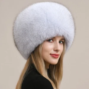 Women's Real Fox Fur Hat Top Hat Russian Ushanka Cossack Hat Warm Outdoor Cap - Picture 1 of 16