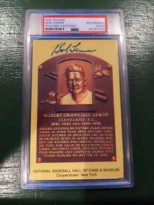 Bob Lemon Yellow HOF Plaque Postcard Signed Card  PSA/DNA Auto  Slabbed - Picture 1 of 2