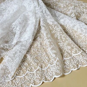 White Floral Organza Embroidery Lace Fabric for Weddings, Bridal Veils, Costumes - Picture 1 of 9