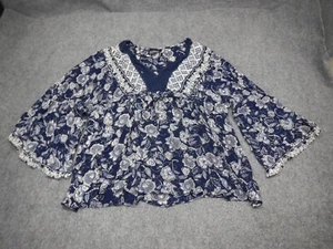 Angie Blue Floral Bell Sleeve Ruffle Boho Blouse Plus Size 2X Rayon Bohemian - Picture 1 of 7