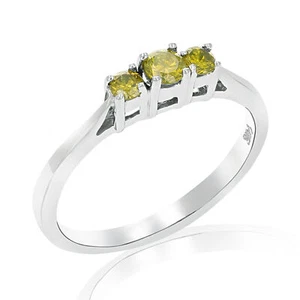 1/4 cttw 3 Stone Yellow Diamond Engagement Ring in 14K White Gold Round Size 6 - Picture 1 of 4