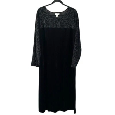 Diane Von Furstenberg Black Velvet Long Maxi Dress Long Sleeve Sz 2X - Imagem 1 de 4