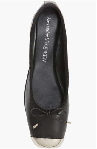 Ballerine Alexander McQueen punk nere argento punta cappuccio taglia 38 5. Nuovo con scatola