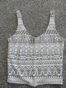 Hollister Cropped Knit Tank Top Off White & Gray Size S - Picture 1 of 4