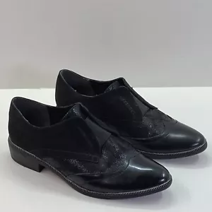 Tamaris Women's Size 38 US 7 Black Leather Cap Toe Oxford Slip On Mixed Media - Picture 1 of 18