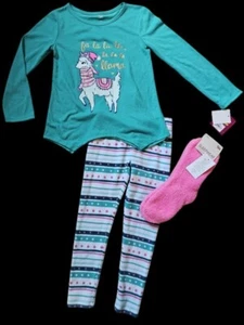 * NWT Teal SO Llama Pajama Set with Fuzzy Socks Girls Size 4 - Picture 1 of 5