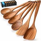 Wooden Utensils For Cooking - 6 Pc Set Non-Stick Soft Comfortable Wooden Cooking