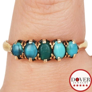 Estate Turquoise 18K Gold Graduating Oval Prong Band Ring NR - Picture 1 of 5