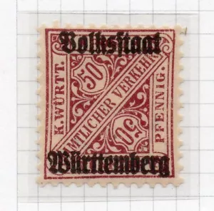 Wurttemberg 1919 Official Early Issue Fine Mint Hinged 50pf. Optd 291523 - Picture 1 of 1