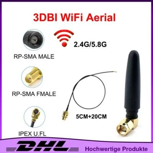 WLAN Antenne WiFi Pigtail WiFi Antenne 2.4GHz 5.8GHz RP-SMA IPEX Router PC 3DBI - Photo 1/10
