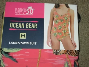 Ocean Gear ladies' one-piece swimsuit - size M/8-new-coral w/ palm trees/tigers - Picture 1 of 6
