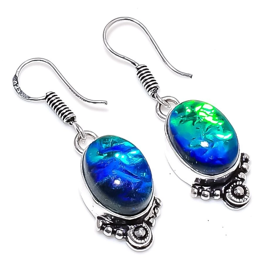 Pendiente de joyería de plata de ley 925 hecho a mano con piedras preciosas de ópalo triplete tamaño 1,01" Foto 1 de 1