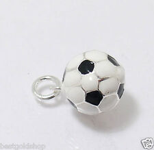 3D Black White Soccer Football Ball Charm Pendant Real 925 Sterling Silver 