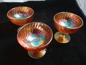 3 orange Ringelblume irisierende Stielschale Glaswaren Vintage Eis Dessertschale  - Bild 1 von 9