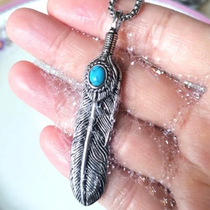 "Collar de plumas Goross joyería punk acero inoxidable colgante cadena rolo 24" - Imagen 1 de 13