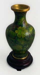 Vintage kleine handbemalte chinesische Cloisonne Vase mit Blumenmuster - Bild 1 von 13