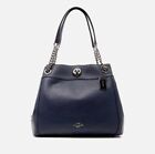 Coach Turnlock Edie Navy Leather Pewter Hardware Shoulder Bag New Without Tags