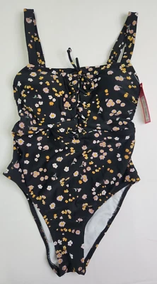 Traje de baño Xhilaration Juniors negro floral cubierta mediana 1 pieza talla S 0-2 con cordones Foto 1 de 4