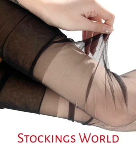 Calze completamente alla moda 100% NYLON non elastiche senza cuciture NERO 5 den medio UK - Foto 1 di 8