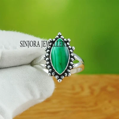 Malachite Gemstone 925 sterling silver Handmade Gift Ring US size 5 to 13 - Image 1 of 4