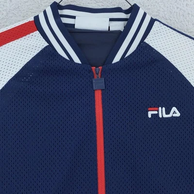 Fila 夹克男式 XL 海军蓝白色红色网眼拉链田径运动复古风格 — 第 1/4 张图片