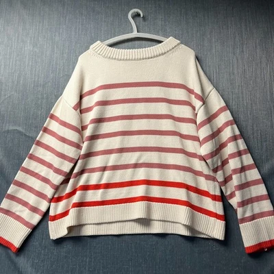 Ann Taylor Women's Sweater Size XXL Cream Red Stripe Boat Neck Knit Pullover - Image 1 of 4