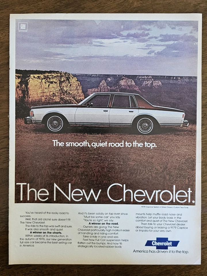 Anuncio impreso vintage años 70 B5C6 1979 Chevrolet Chevy Caprice sedán plateado dos tonos Foto 1 de 1