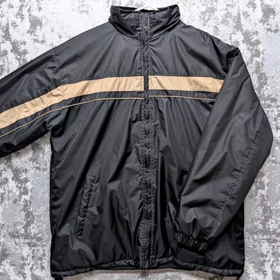 KENPO Mens L Beige Black Stripe Fleece Lined Hooded Jacket - Image 1 of 4