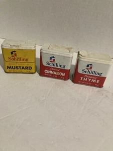 Vintage Schilling Spices Mustard Cinnamon Thyme Tins - Picture 1 of 4