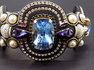 Izabela Felinski Bracelet Blue Noire Swarovski Crystal Statement Suede Strap - Picture 1 of 16