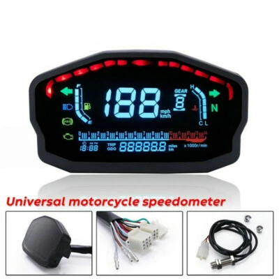 Universal Digital Motocicleta LCD Velocímetro Odómetro Tacómetro Medidor KM/H MPH Foto 1 de 4