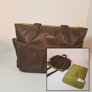 Carters, Diaper Bag w Changing Mat Pad, Bottle Storage, Tote Style, Brown, Green - Picture 1 of 12